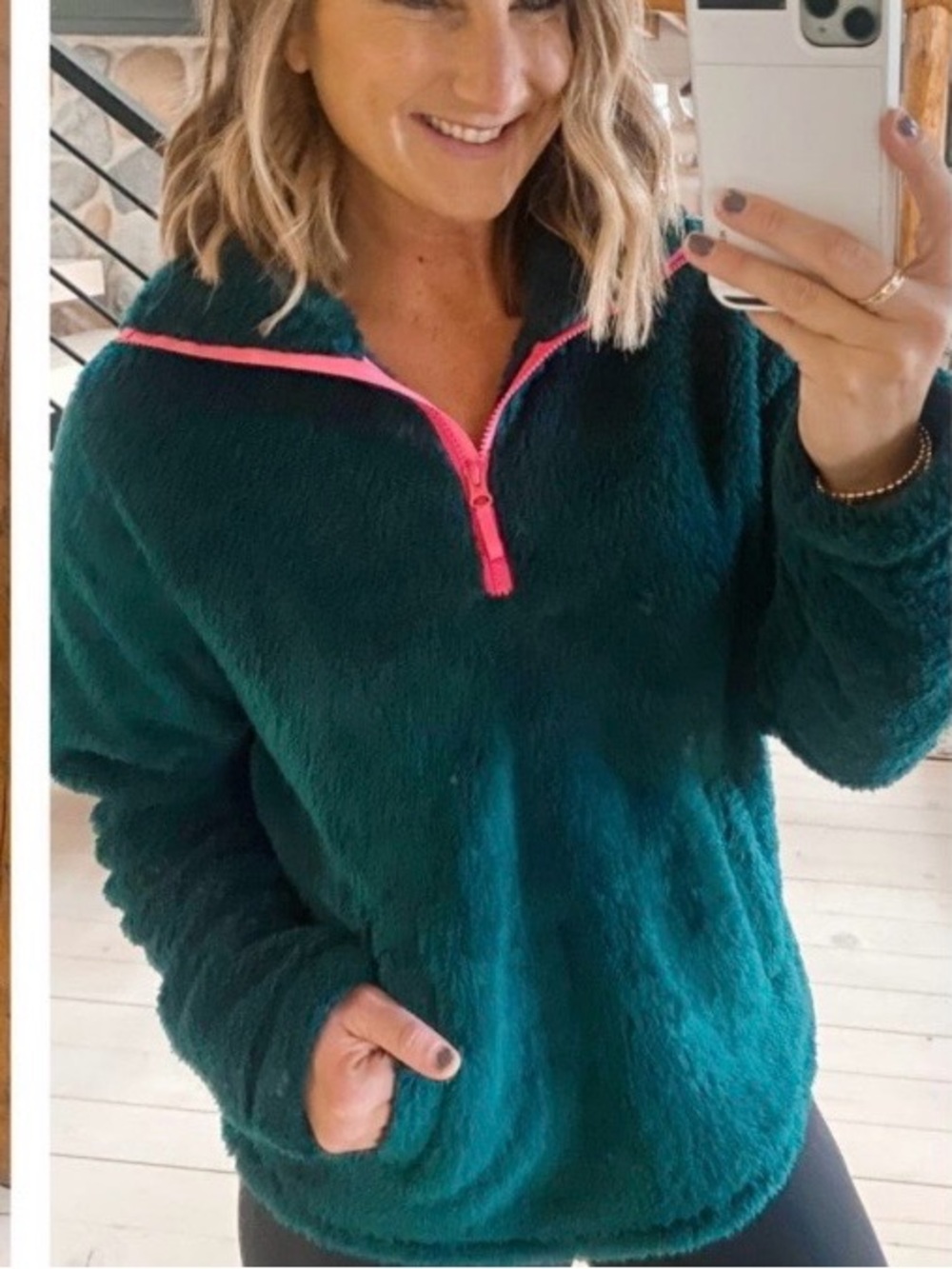 J.Crew Factory Green Half Zip Sherpa Pullover Sweater